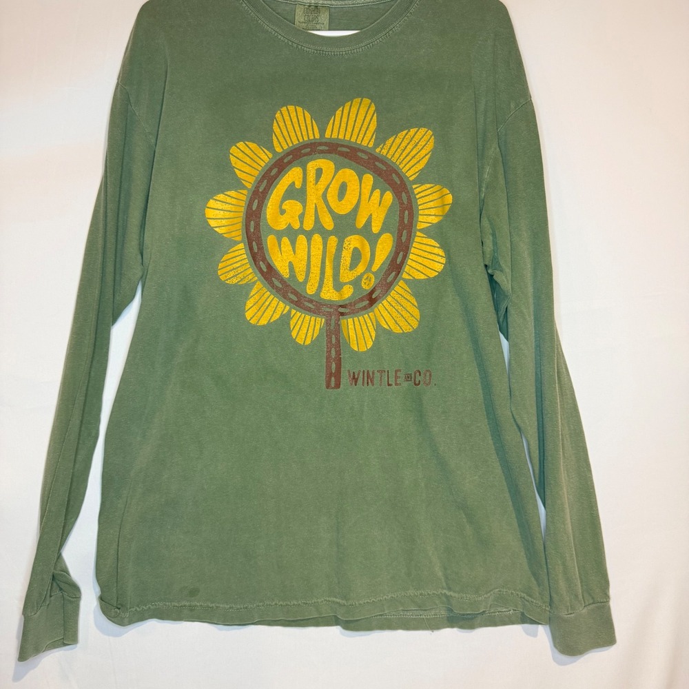 Comfort Colors Grow Wild Sunflower Graphic Long Sleeve Tee Sage Green Large